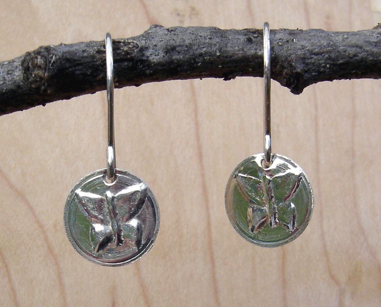 Tiny Butterfly Earrings - Small, Handcarved, Stamped, Sterling Silver Butterflies, Girls Jewelry