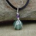 Green Aventurine and Amethyst Little Wirewrapped Pendant- Green Stone Necklace- Stone Jewelry