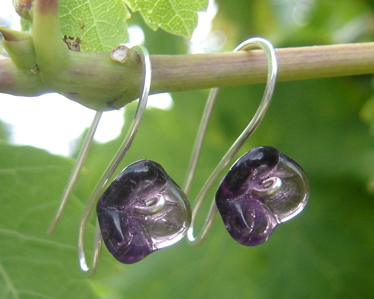 Long Stem Amethyst Purple Glass Flower Earrings