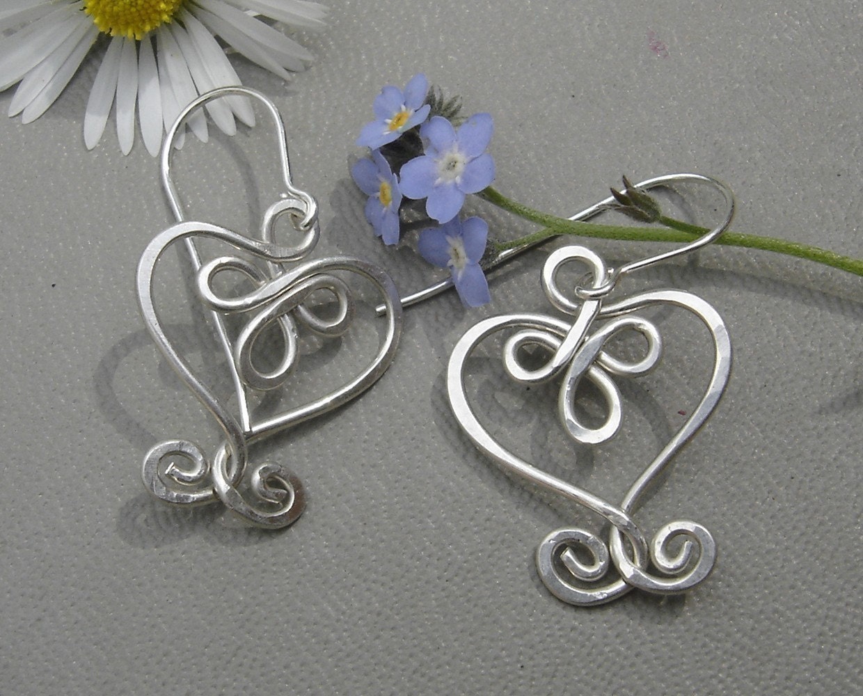 Celtic Hearts and Swirls Sterling Silver Earrings - Heart Earrings - Dangle Earrings - Celtic Jewelry - Wire