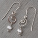 Little Swirl Fresh Water Pearl Earrings - Hammered Dangle Earrings -  Sterling Silver Swirl Earrings
