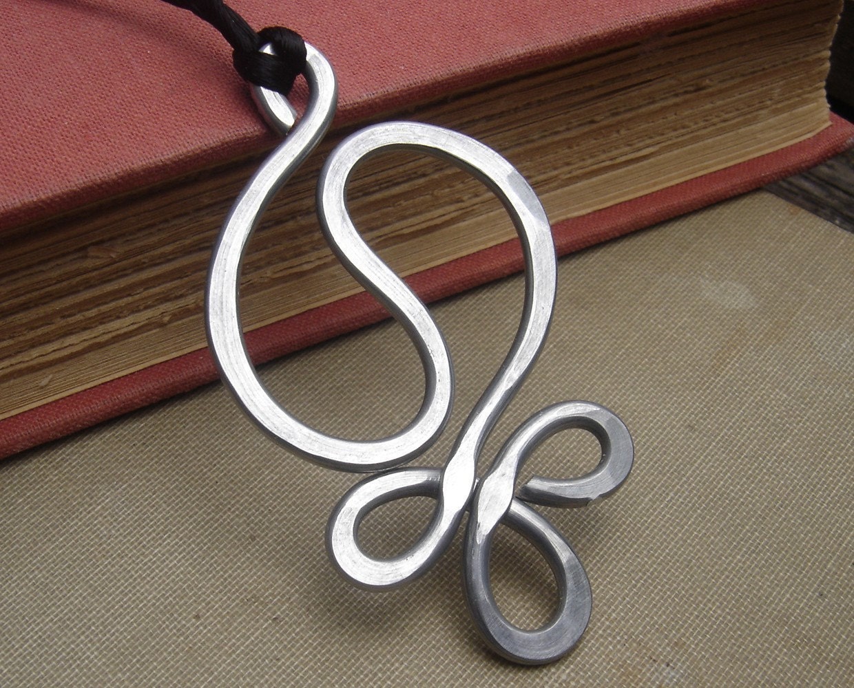 Yin Yang Harmony Big Pendant Necklace - Light Weight Aluminum Hammered Wire -yinyang