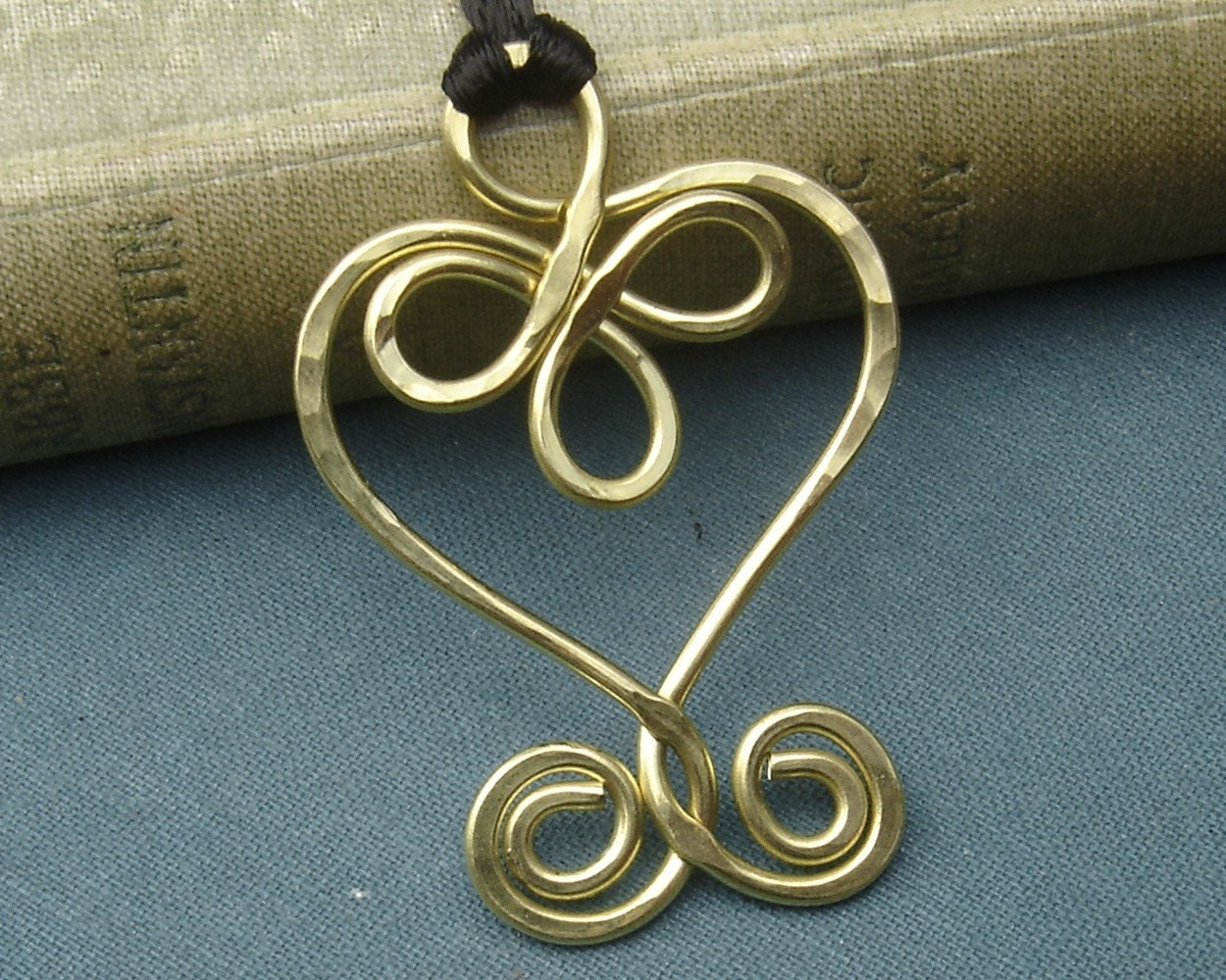 Celtic Heart and Swirls Brass Necklace - Heart Pendant - Celtic Jewelry