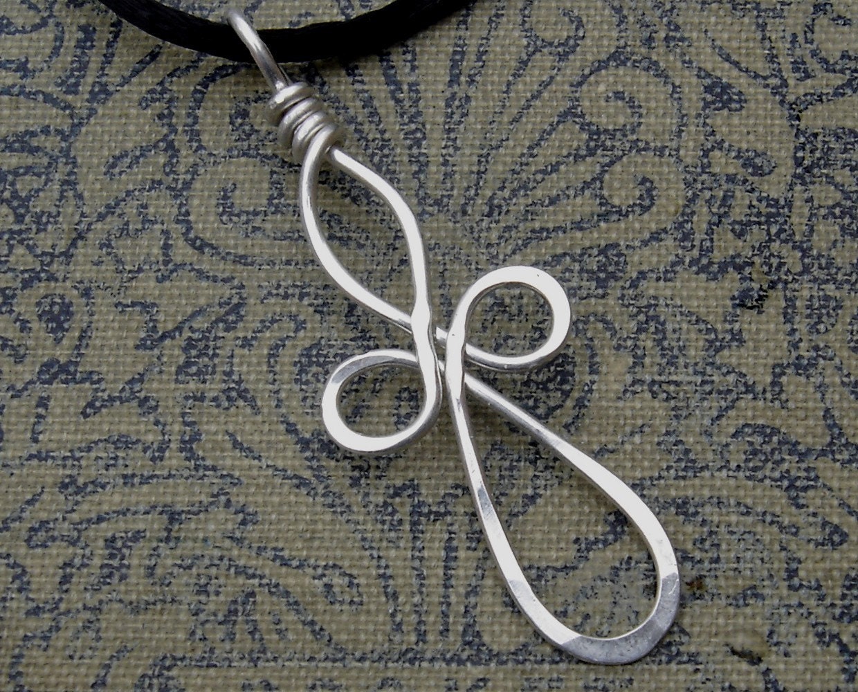 Long Loopy Celtic Cross Silver Wire Pendant- Celtic Cross Necklace - Wire Cross, First Communion, Confirmation Gift Jewelry