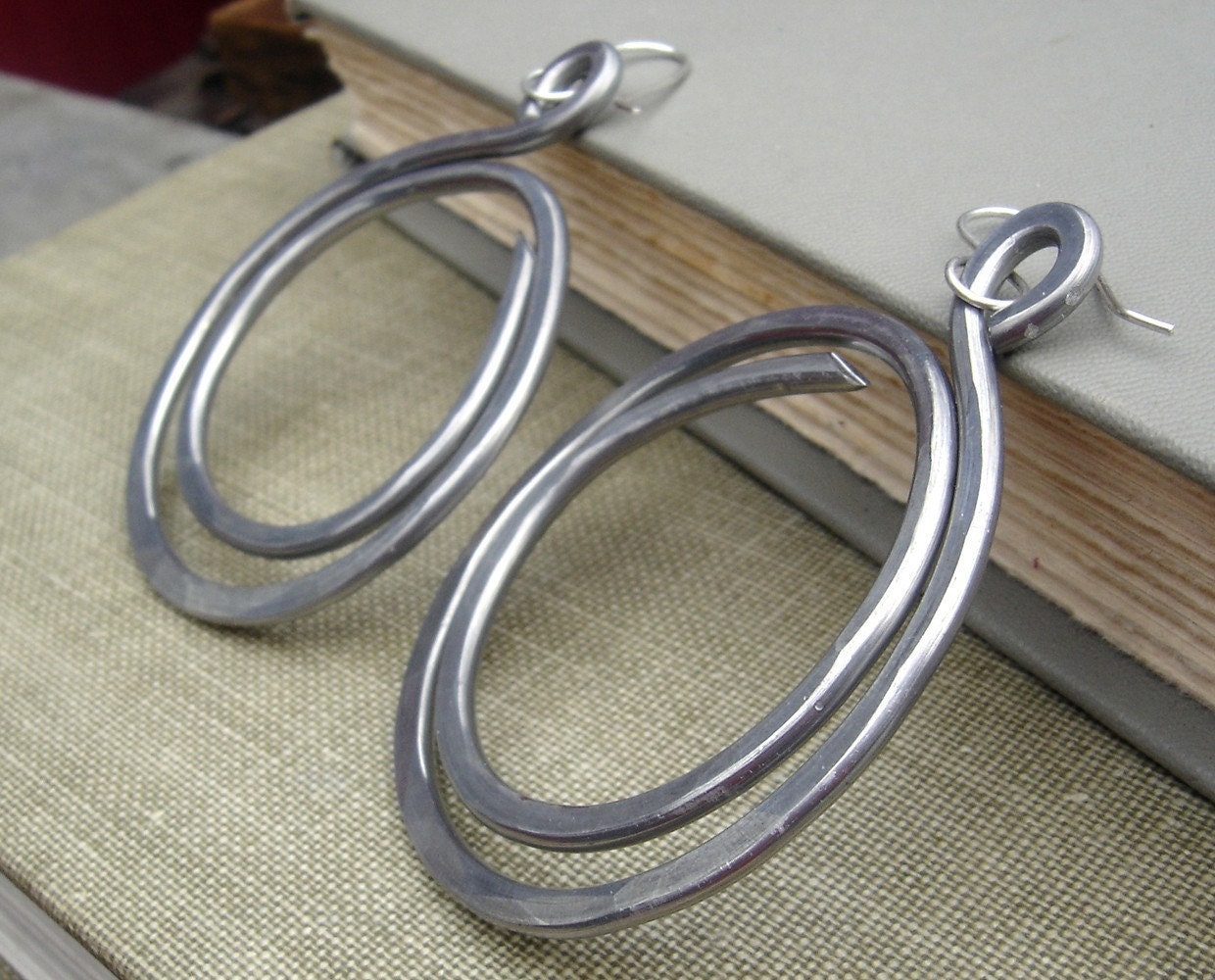 Very Big Hoop Earrings - Double Hoop Loop Light Weight Aluminum Wire -Hammered Hoops - Handmade