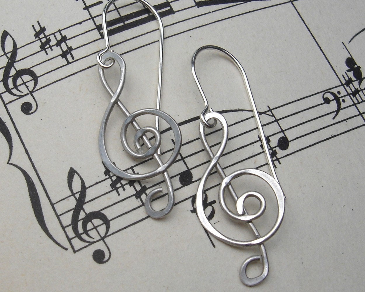Treble Clef Earrings - G Clef Musician Gift - Music Jewelry- Music Note - Sterling Silver Wire - Music Teacher