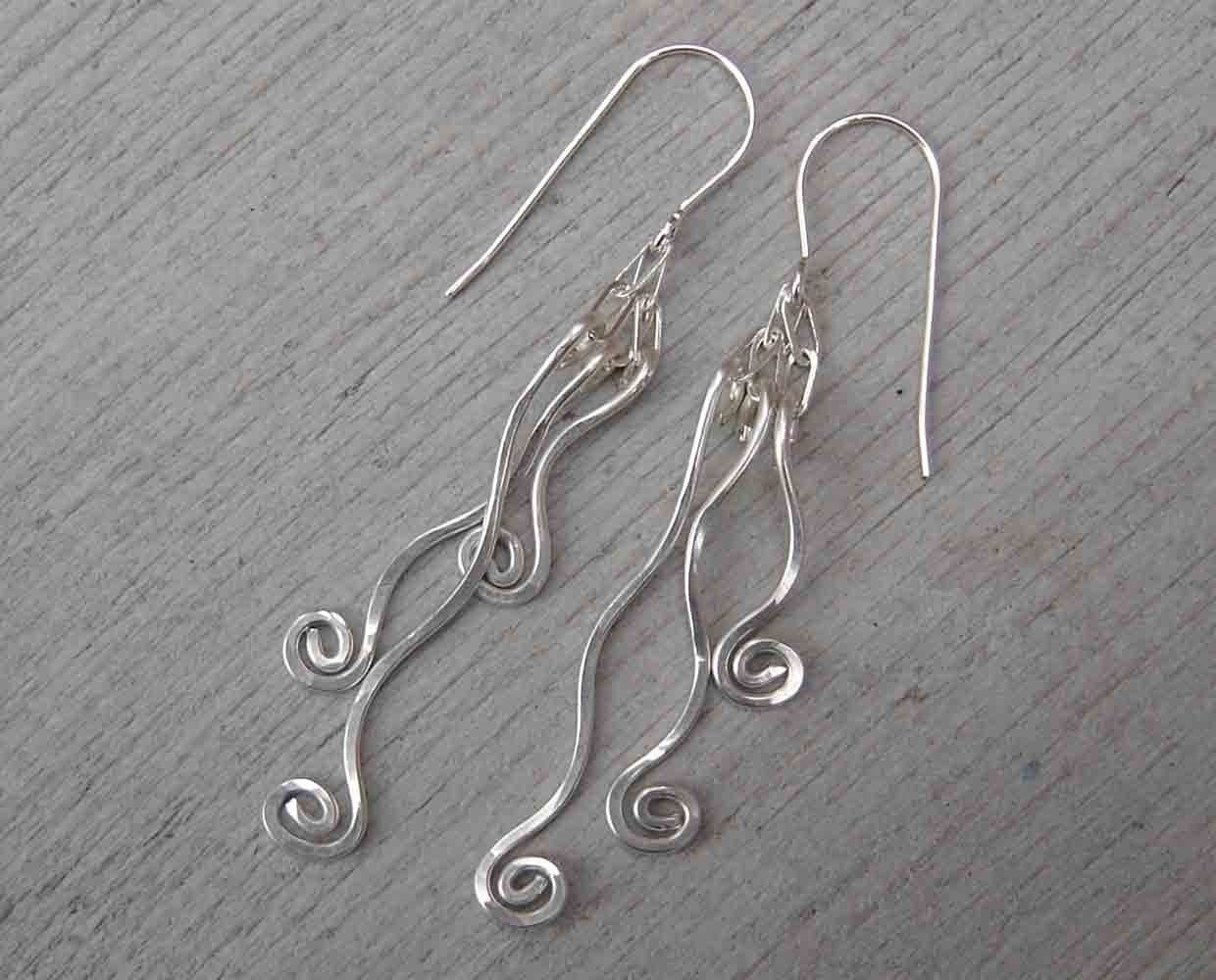 Long Silver Earrings - Tangle Dangle Swinging Vines - Sterling Silver Wire Dangles