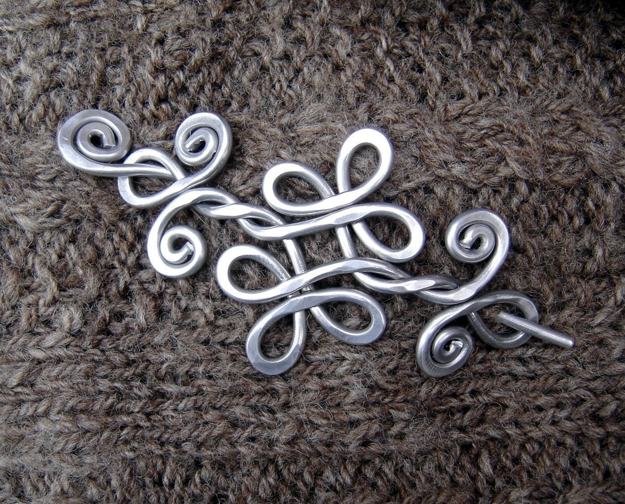Celtic Knot Double Swirls and Curls Shawl Pin, Scarf Pin, Hair Pin, Hair Slide, Barrette - Aluminum - Knitting, Hair Accessories