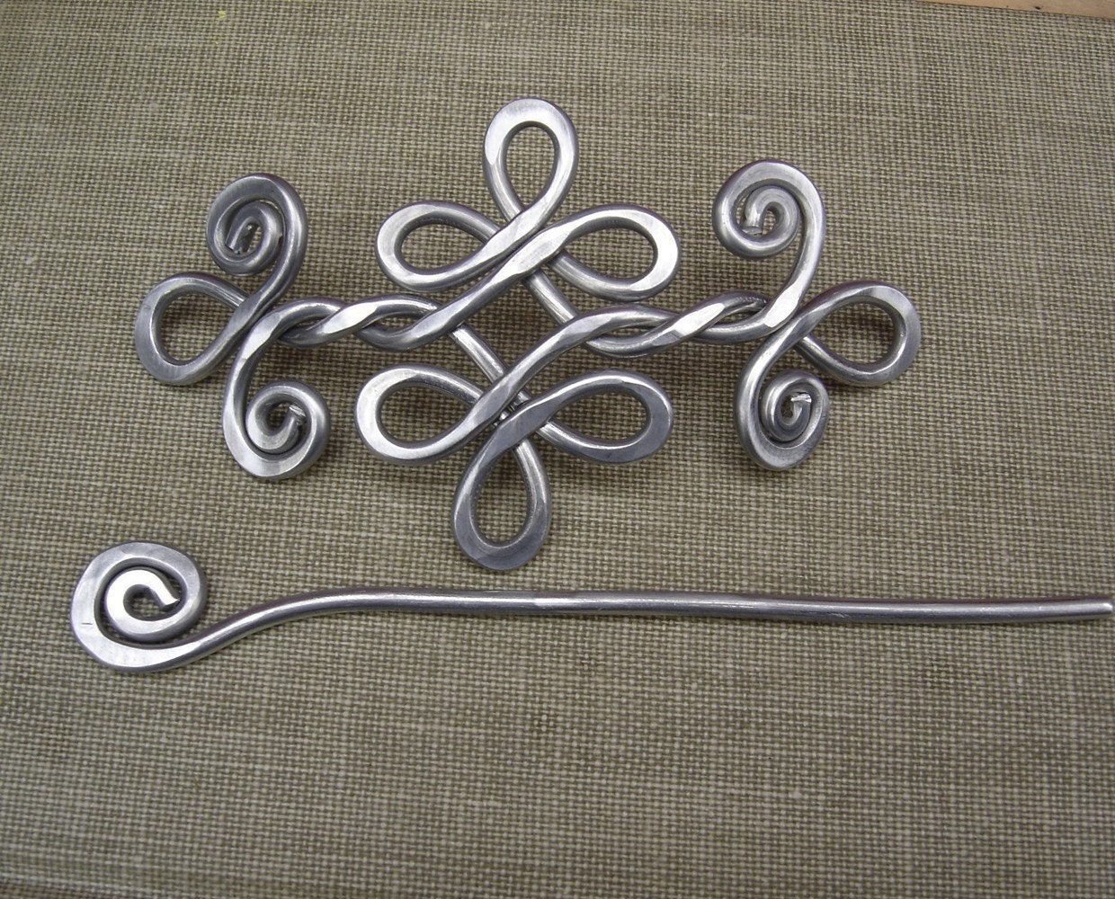 Celtic Knot Double Swirls and Curls Shawl Pin, Scarf Pin, Hair Pin, Hair Slide, Barrette - Aluminum - Knitting, Hair Accessories
