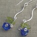 Long Blue Glass Flower Earrings - Swinging Vine Dangle Earrings - Czech Glass, Sterling Silver Wire