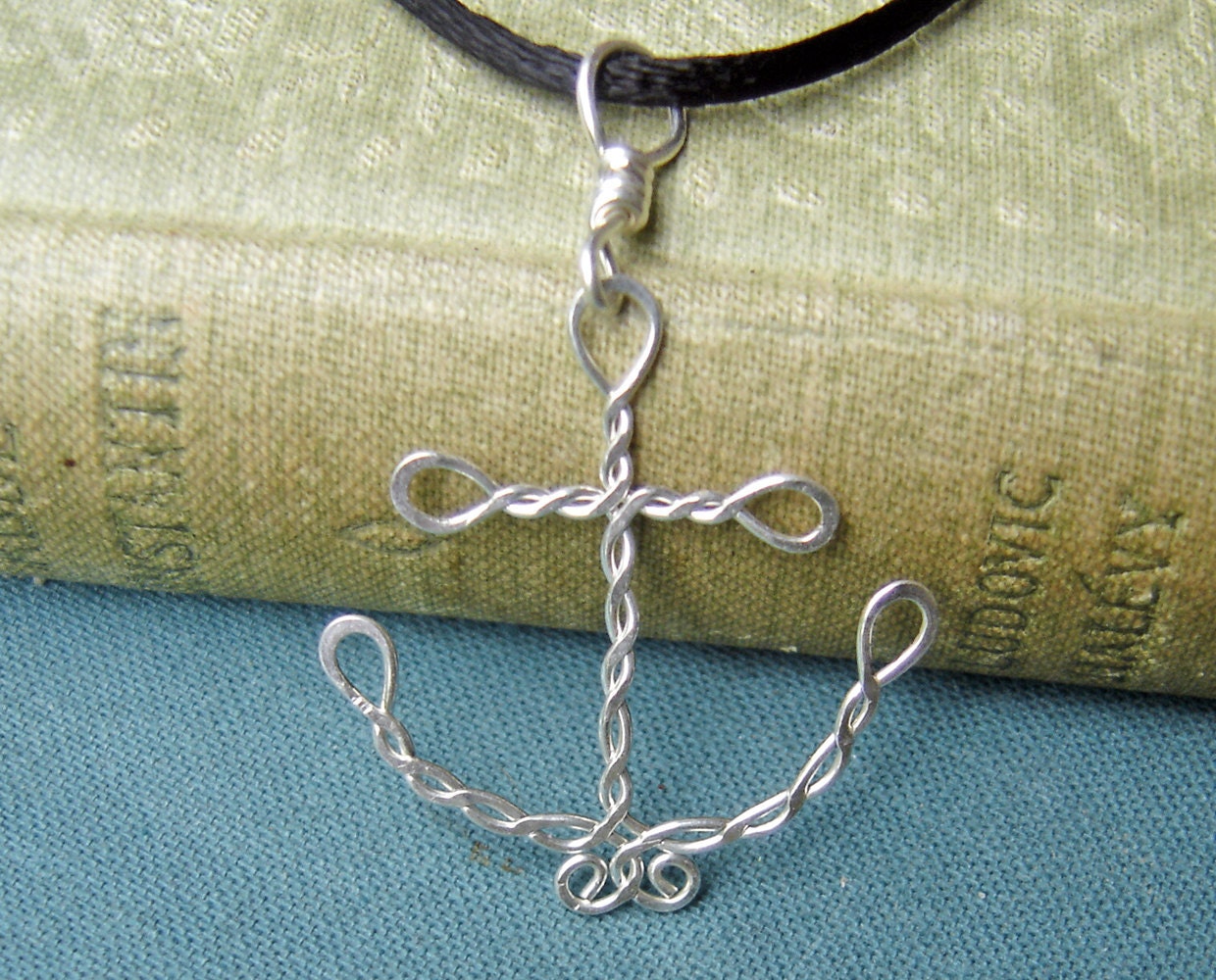 Sterling Silver Anchor Pendant - Wire Rope Anchor Necklace - Navy Jewelry, Nautical