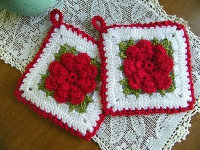 Rose Potholder Set of Two Kitchen Decor