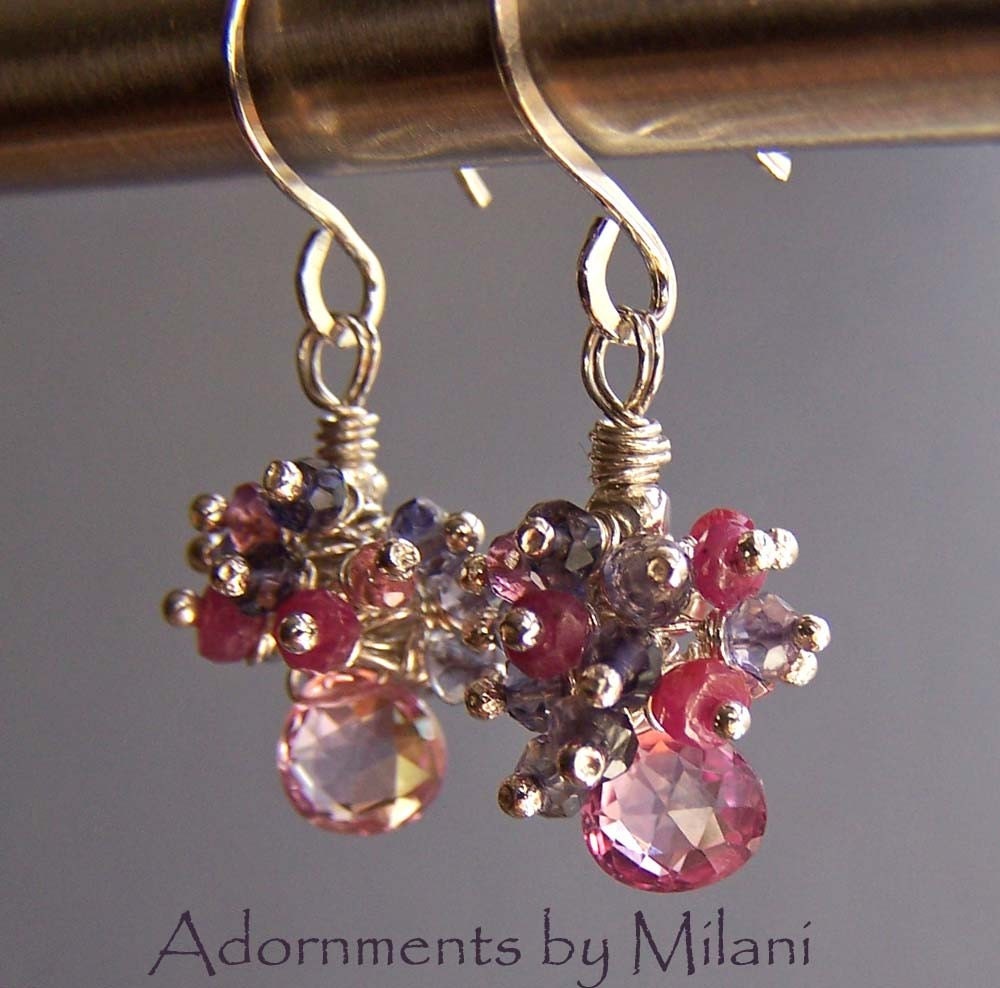 Pink Earrings Ruby Fuchsia Purple Blue Gemstones- Frou Frou