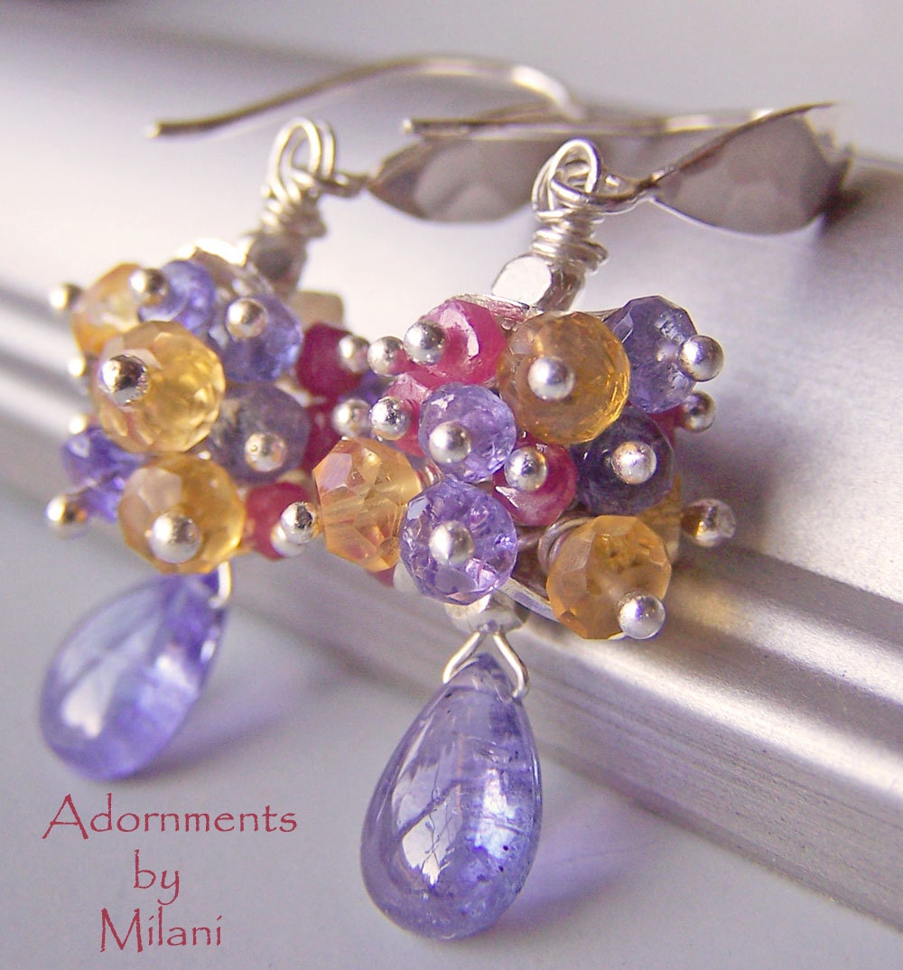 Purple Earrings Ruby Pink Citrine Yellow Gemstone Beaded -Tantalizing Tanzanite