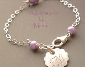 Lavender Purple Bracelet Monogram Pearls Initial Bridesmaids Wedding Jewelry - Pastel Lavendar