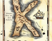 CUSTOM Initial Treasure Map - 8" x 10" Pirate's Map of Letter-Shaped Island