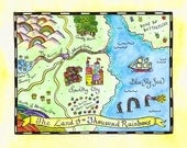 Fantasy Cartography - Land of a Thousand Rainbows Map 8" x 10" Original Watercolor