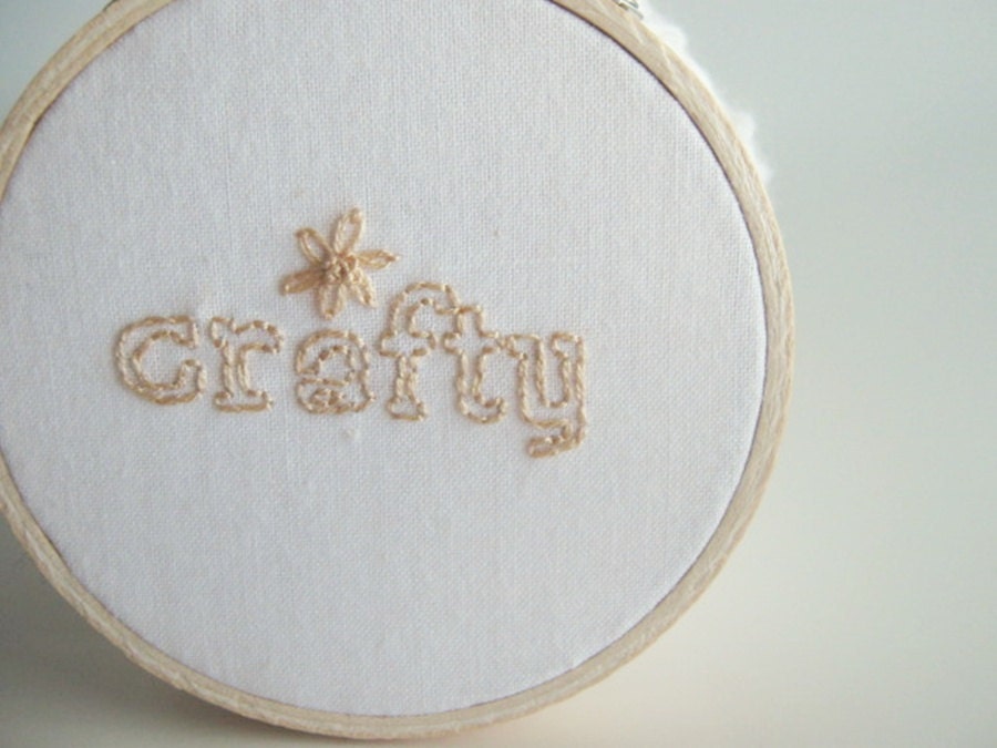 Embroidered Hoop Art Crafty in Cream