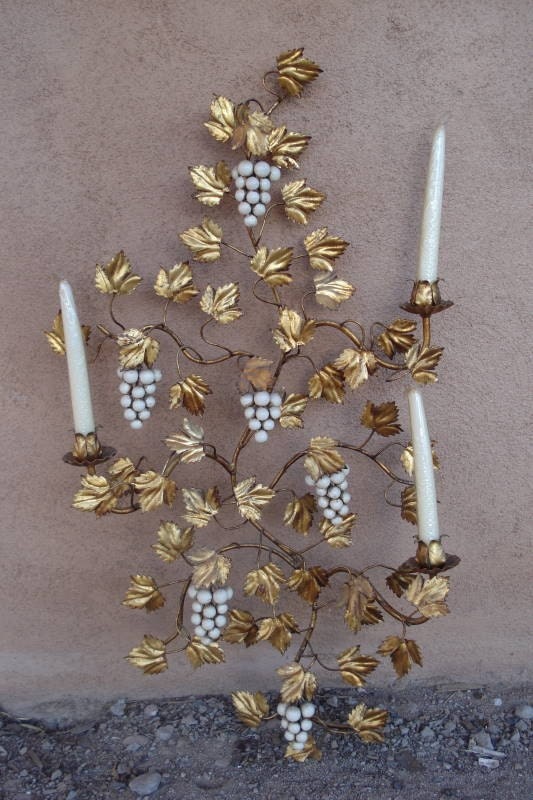 1960s Hollywood Regency Italian Tole Candle Sconce Wall Hanging