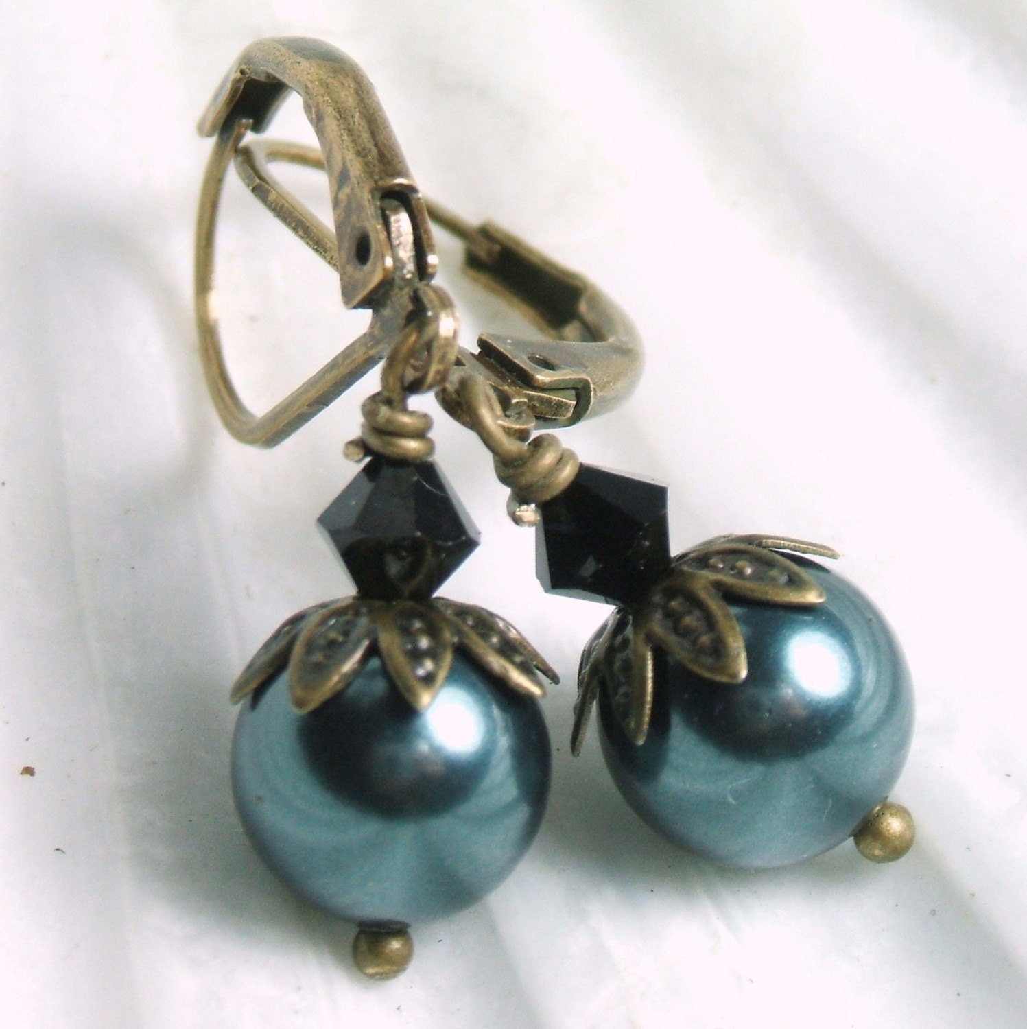 Teal and Black Pearl Earrings