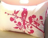 Hot Pink Print on Off  White Blooming Blossom Rectangle Pillow