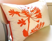 Orange Print on Off- White Cardinal on Agapanthus Rectangle Pillow