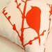 Orange Print on White Cotton Bird on Cherry Blossom - Mini 10.5 Inches Square Pillow