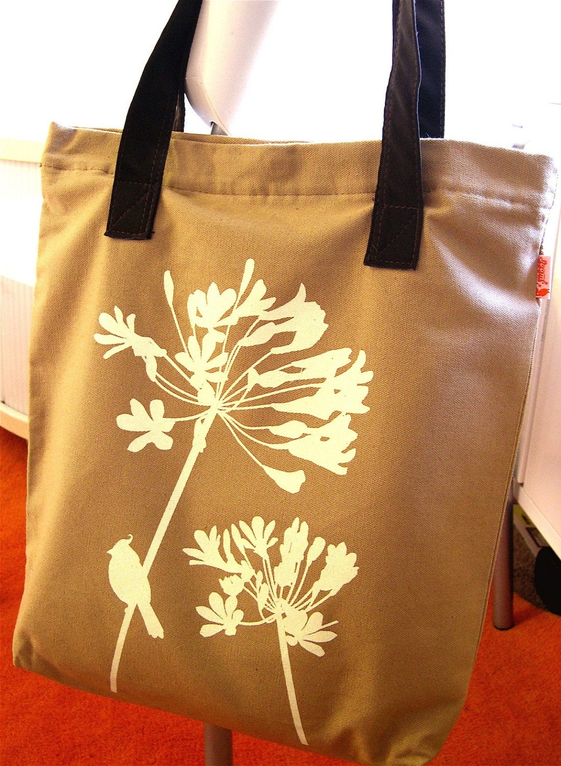 SALE Tan Cardinal on Agapanthus Shoulder Tote Bag