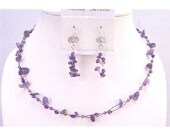 NS622 Amethyst Nugget Affordable Gift Jewelry Set Amethyst Nugget Glass Beads Immitation Crystals Accented Floating Illusion String