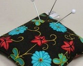 Emery Pincushion / Pin Cushion -  Chocolate Brown with Flowers and Butterflies