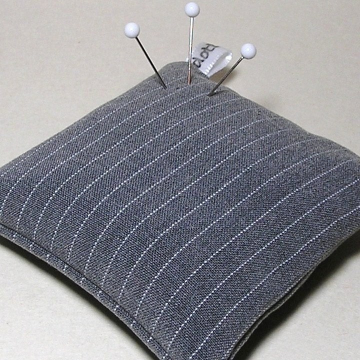Large Emery Pincushion / Pin Cushion - Mens Grey Pinstripe - Keeps Pins Sharp - dottyral