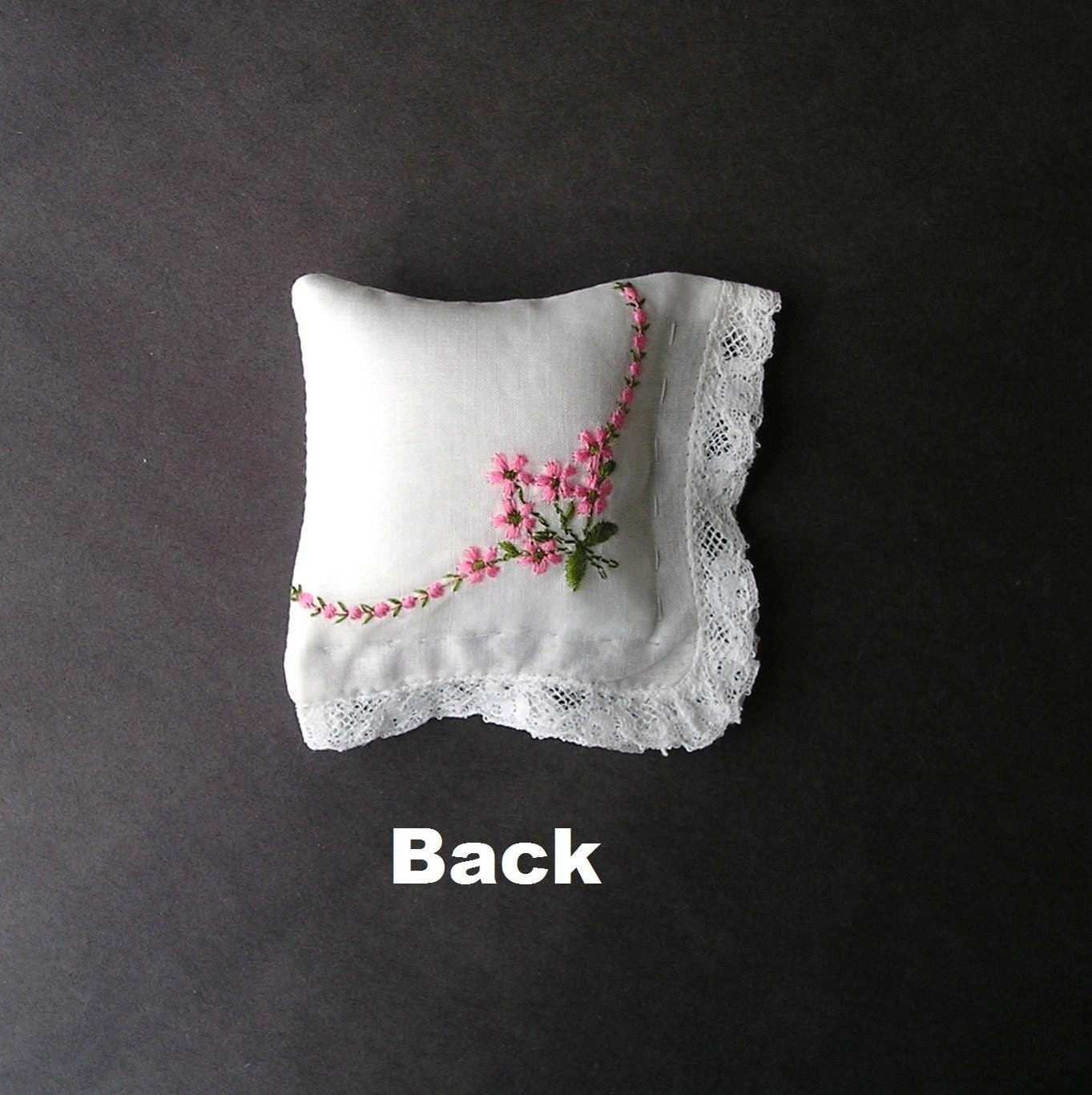 Emery Pincushion - Vintage Handkerchief - Pink Daisies