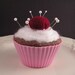 Cupcake Pincushion / Pin Cushion - Chocolate with Emery Cherry in Pink Liner