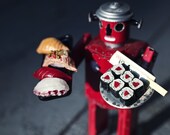 All Your Sushi Are Belong to US - 8x10, sushi, vintage, tin toy, robot, macro, red, toy photography, aptrickphoto