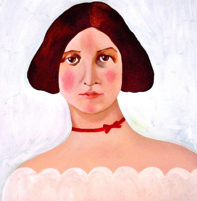 Red Velvet Ribbon - Christmas Art Magnet - Original Oil Painting Reproduction