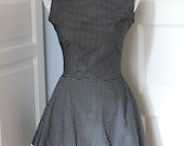 Black polka dot dress with rickrack, 60s