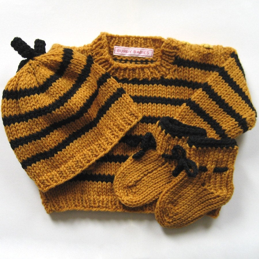 Bumble Bee Baby Knit Sweater Set - Soft Merino Wool Luxury - Baby Shower Gift