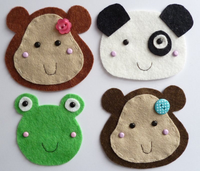 THREE cute faces HANDMADE  embellishment / applique