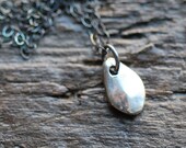 Sterling Silver Teardrop Necklace . Oxidized Artisan Pendant Simple & Sweet
