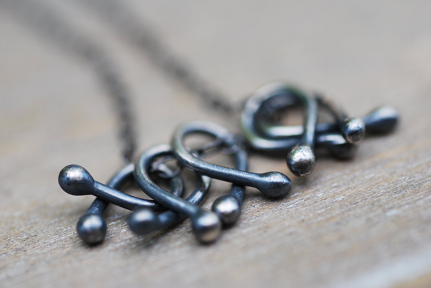 messenger necklace . oxidized sterling silver ball & bar loops