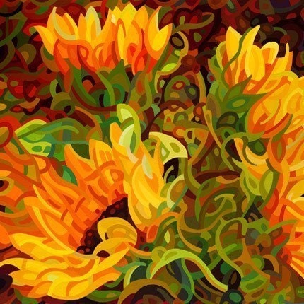 Fine Art Poster Print of an Original Abstract Acrylic Painting - Four Sunflowers
