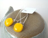 yellow fused glass drop earrings 13mm x 13mm