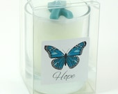 Teal Ribbon - Hope Butterfly - Words of Inspiration Votive Candle - Ovarian, Cervical, Uterine Cancer Awareness - Moodwax