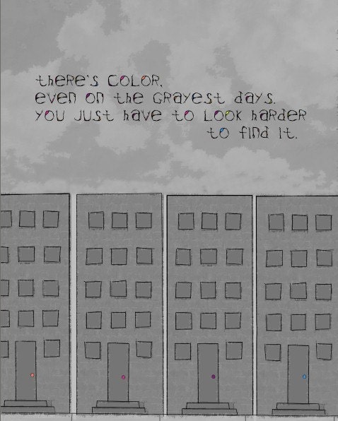 City Buildings In A World Of Gray Inspirational Optimistic Illustration Art Print