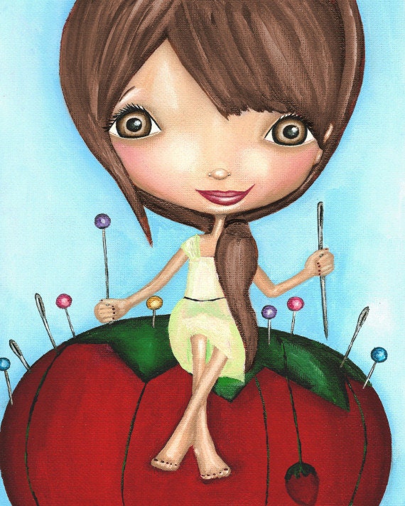 Sewing Girl Print Art For Your Sewing Room Or by thedreamygiraffe