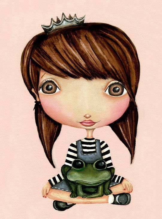 Princess Art Little Girl And Frog Art Print