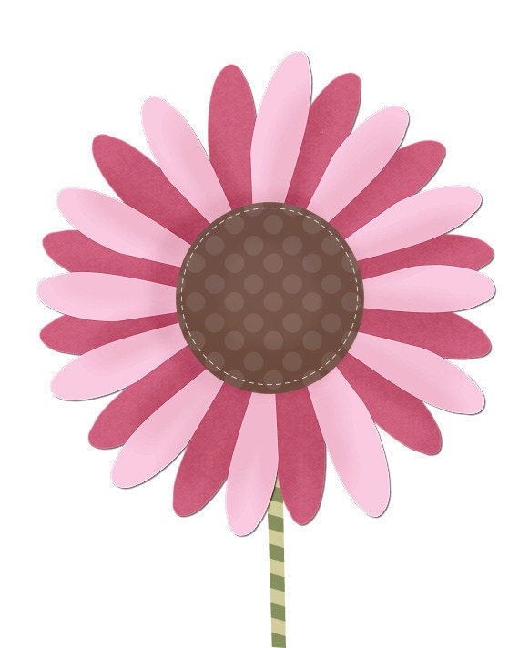 Whimsical Polka Dot Flower Art Print Pink And Brown and Green Wall Art For Nursery - Little Girl's Room - Garden And Floral Themed Decor