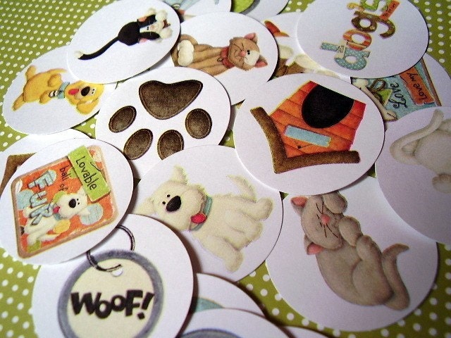 Tags Set of 21 - Cats and Dogs, Scrapbooking / Card Making / Gift Packaging Supplies