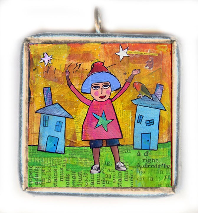Sassy Girl Quote. "She is Stronger Than Two Red Onions." Soldered glass pendant necklace. Happy Silly Woman's Inspiring.  Allison Strine.
