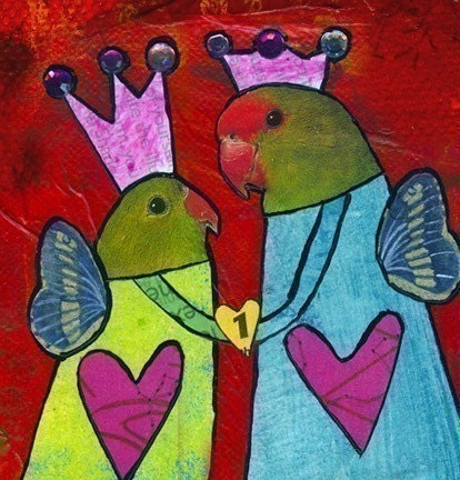 Wedding Present Jewelry. "They Loved Happily Ever After." Anniversay Gift. FOLK ART MAGNET. LadyBirds. Allison Strine.